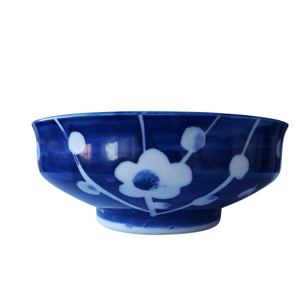 Blue Floral Bowl Ceramic Asian Inspired Tea Ceremony Rice Serving‎
